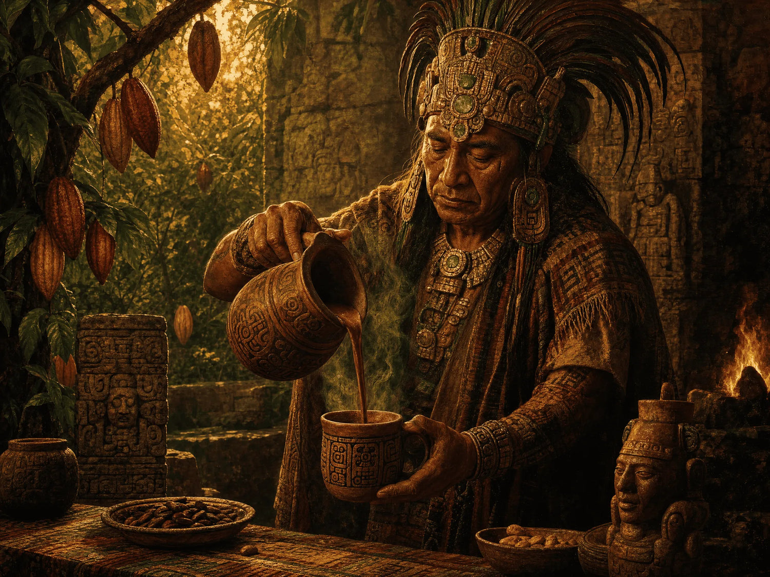 Ancient Mayan Cacao Ceremony Illustration